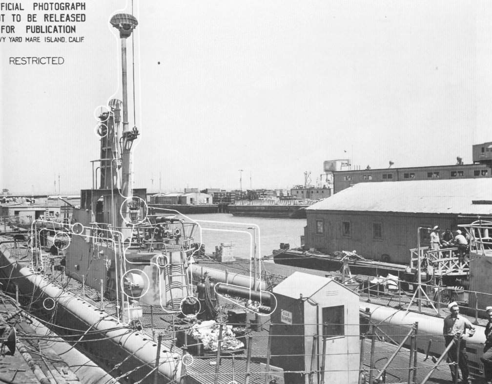 USS Sunfish at Mare Island Navy Yard, Vallejo, California, United States, 17 Jul 1945