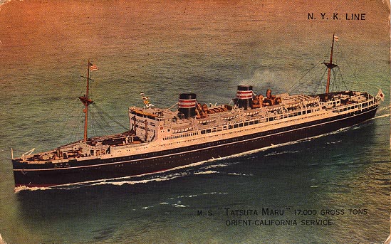 Postcard featuring Japanese ocean liner Tatsuta Maru, early 1930s