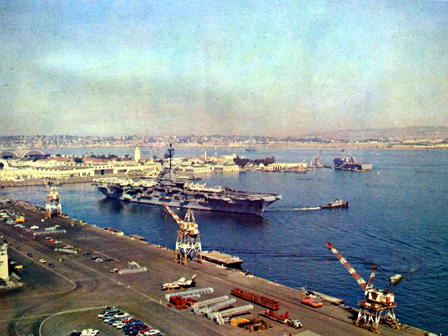 USS Ticonderoga preparing to depart Naval Air Station North Island, San Diego, California, United States for Vietnam, 19 Oct 1966