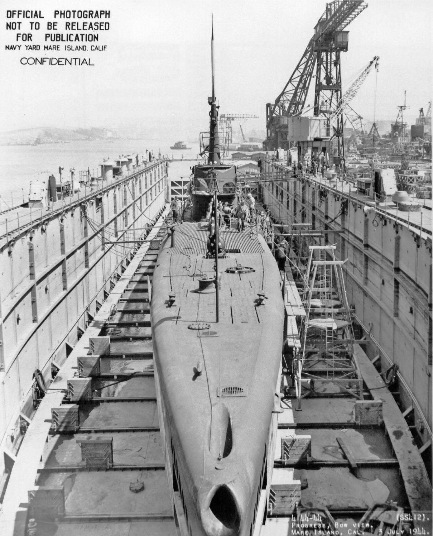 USS Trepang at Mare Island Naval Shipyard, California, United States, 3 Jul 1944, photo 2 of 2