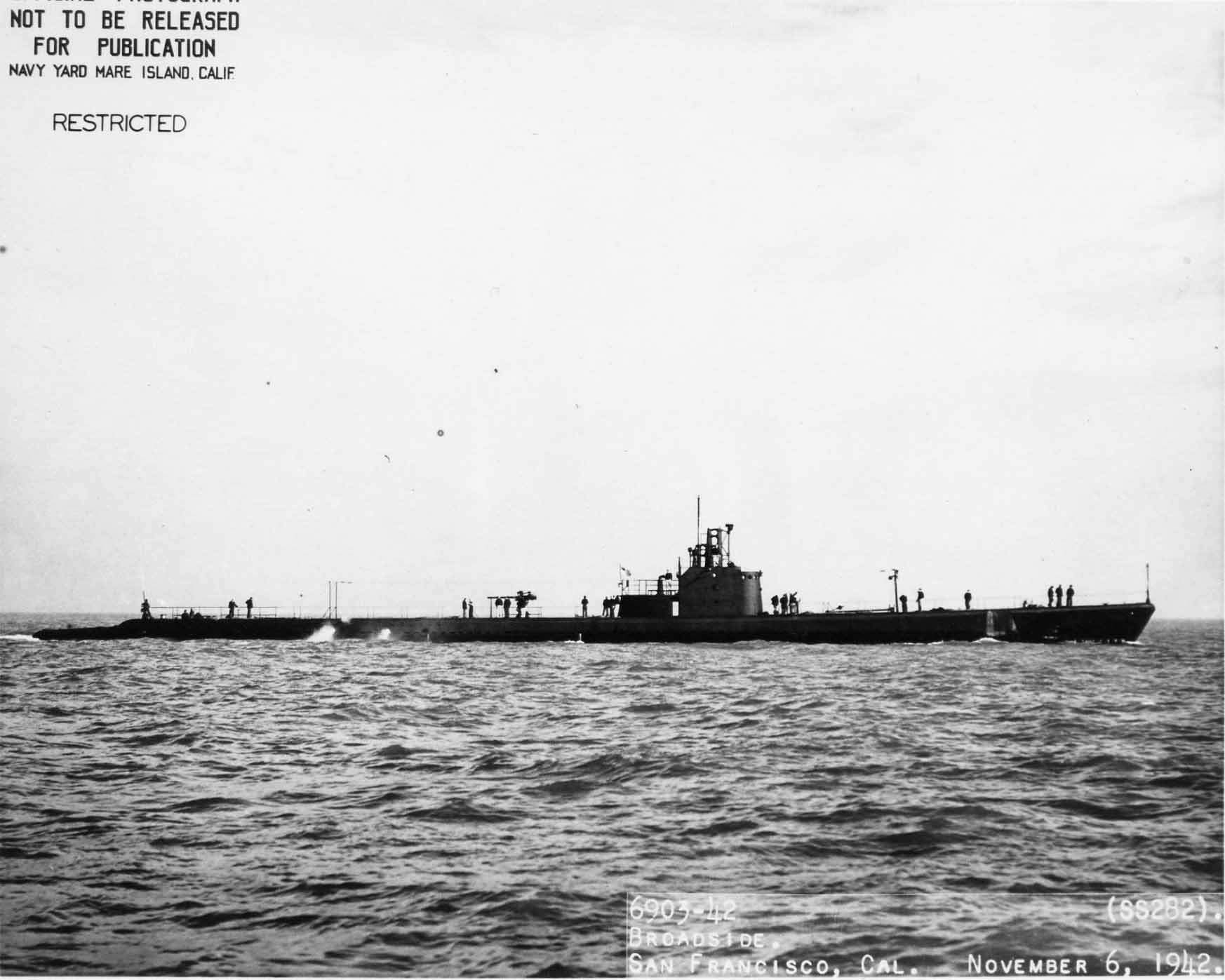 USS Tunny off Mare Island Naval Shipyard, Vallejo, California, United States, 6 Nov 1942