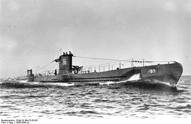 German submarine U-36 at sea, late 1936, photo 1 of 3