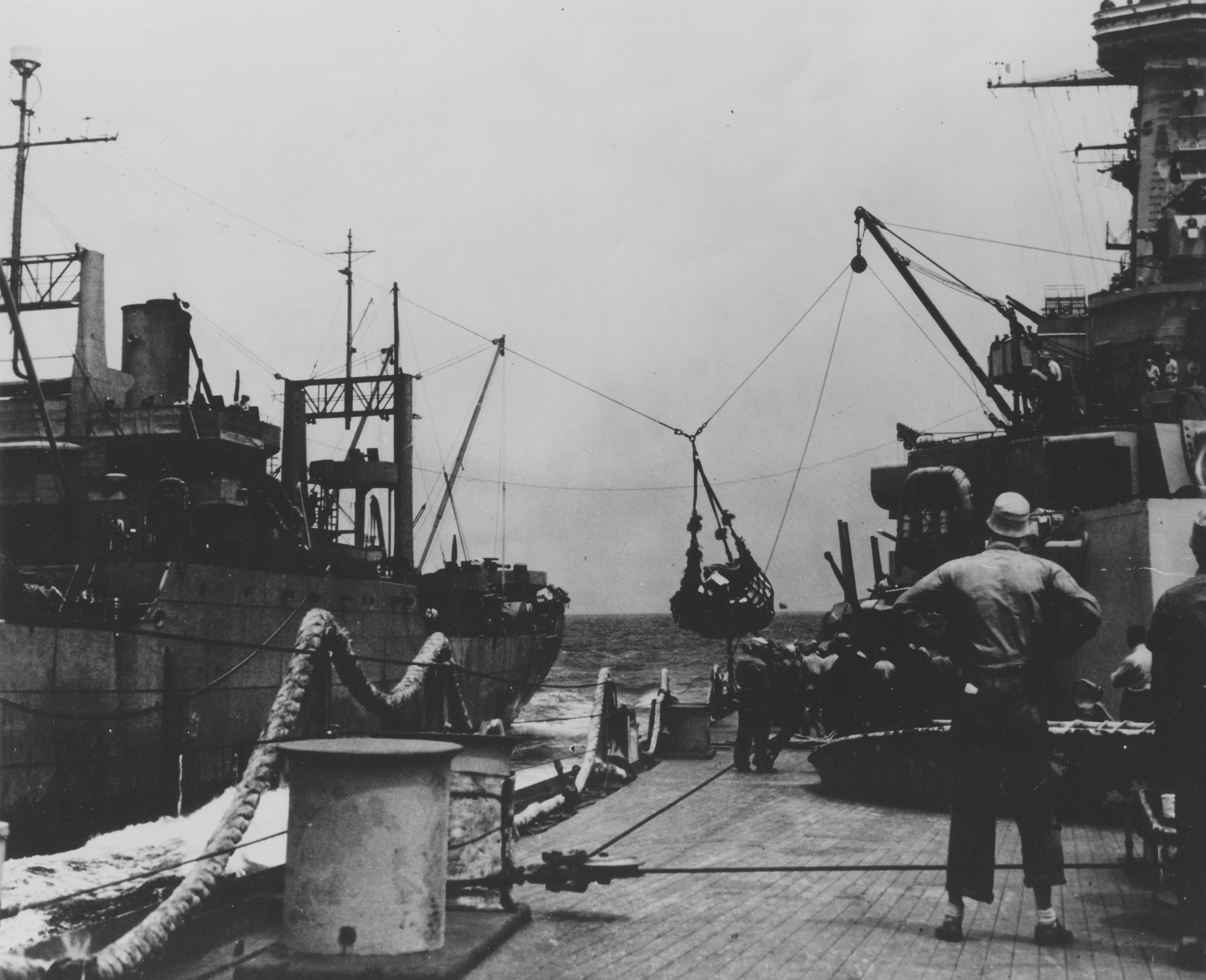 USS Washington receiving supplies while at sea, date unknown