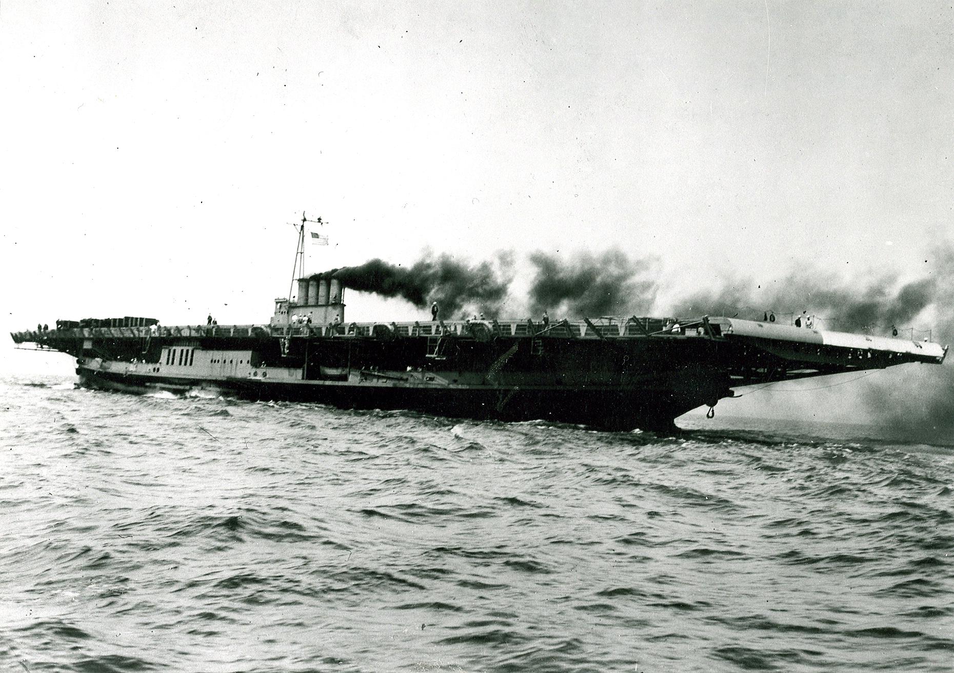 USS Wolverine during trials on Lake Erie, 9 Aug 1942.