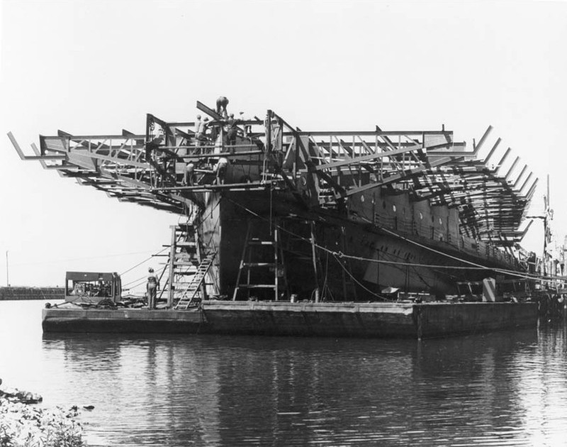 Seeandbee being converted into an aircraft carrier, Buffalo, New York, United States, 12 Jun 1942