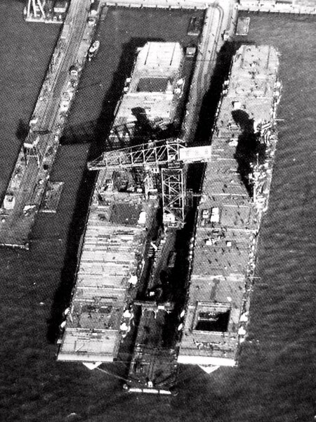 Carriers Enterprise (left) and Yorktown (right) under construction at Newport News, Virginia, United States, 8 Feb 1937