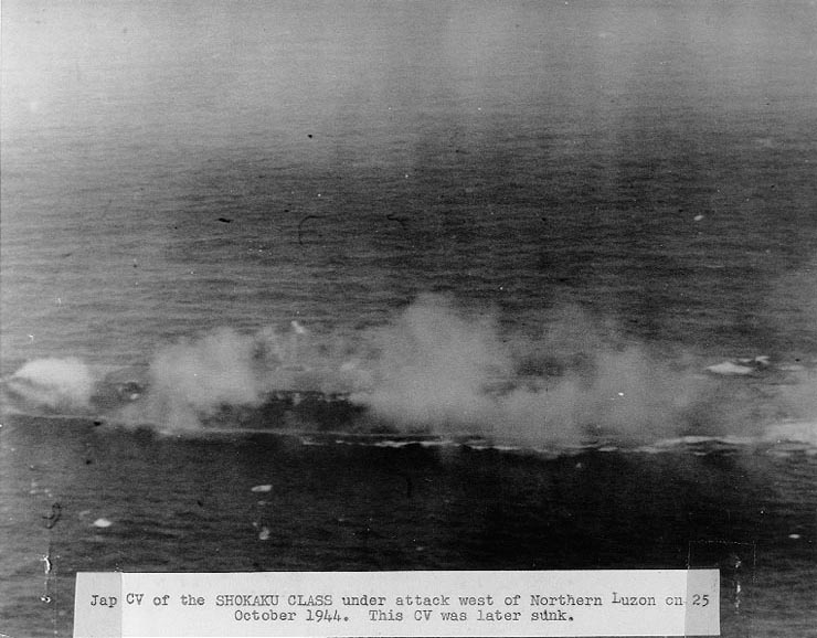 Zuikaku under attack and smoking, 25 Oct 1944