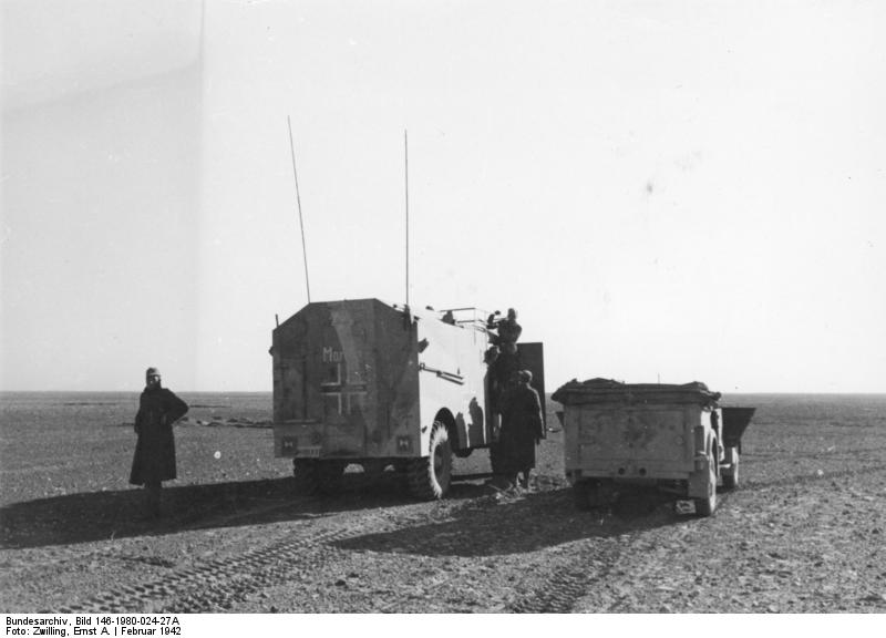 Captured British-built AEC armored command vehicle in German service as Colonel General Erwin Rommel's command vehicle, North Africa, Feb 1942