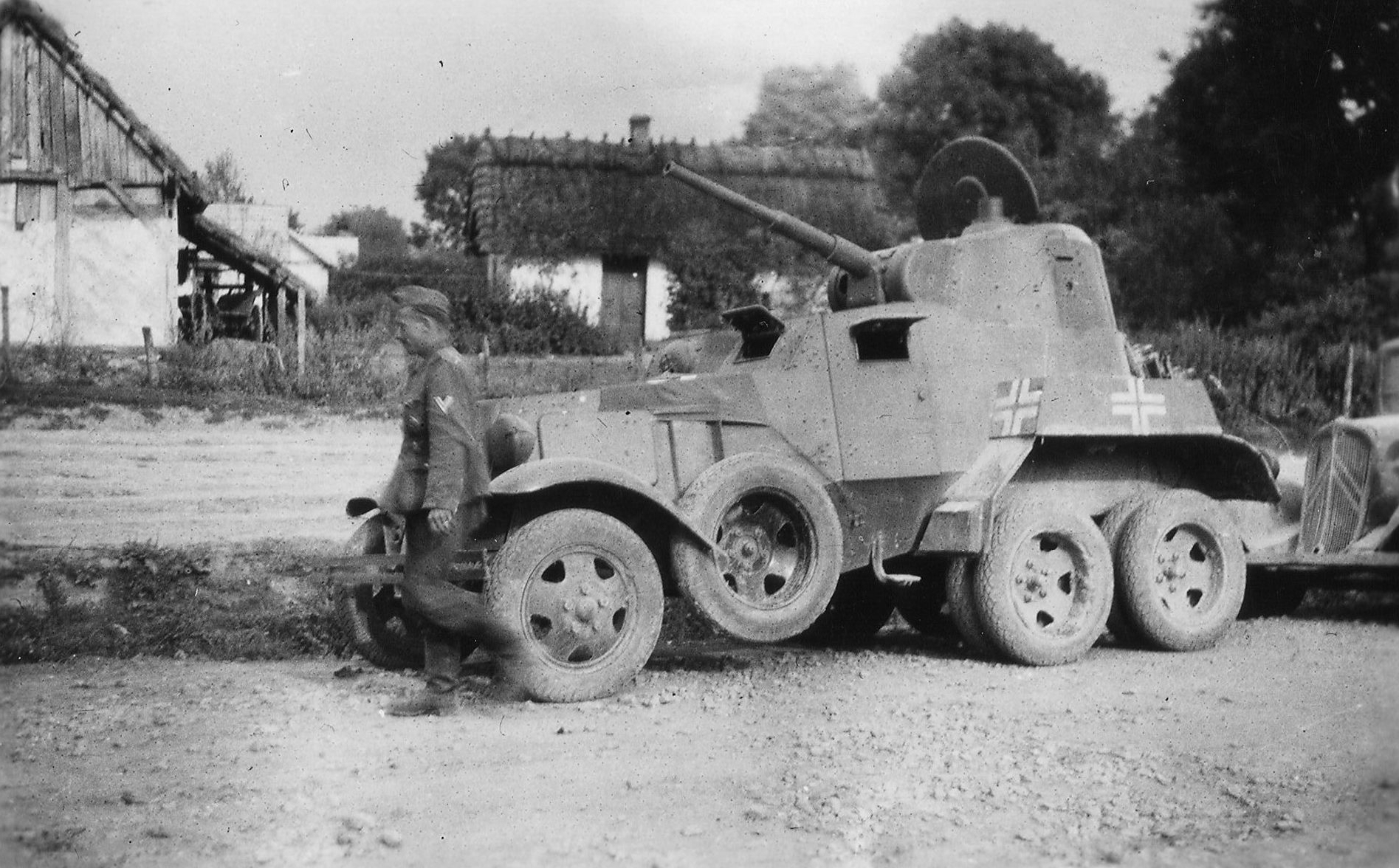 Captured Soviet BA-10 armored car with German markings, date unknown