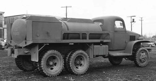 GMC CCKW 2 1/2-ton 6x6 closed cab gasoline tanker, 1940; it was capable of carrying 750 gallons of fuel