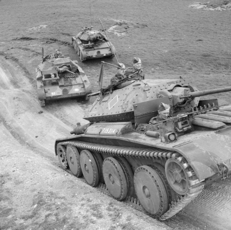 Cruiser Mk V Covenanter III tanks of British 9th Queen's Royal Lancers on exercise, Tidworth, Wiltshire, England, United Kingdom, 1 Aug 1941, photo 1 of 2