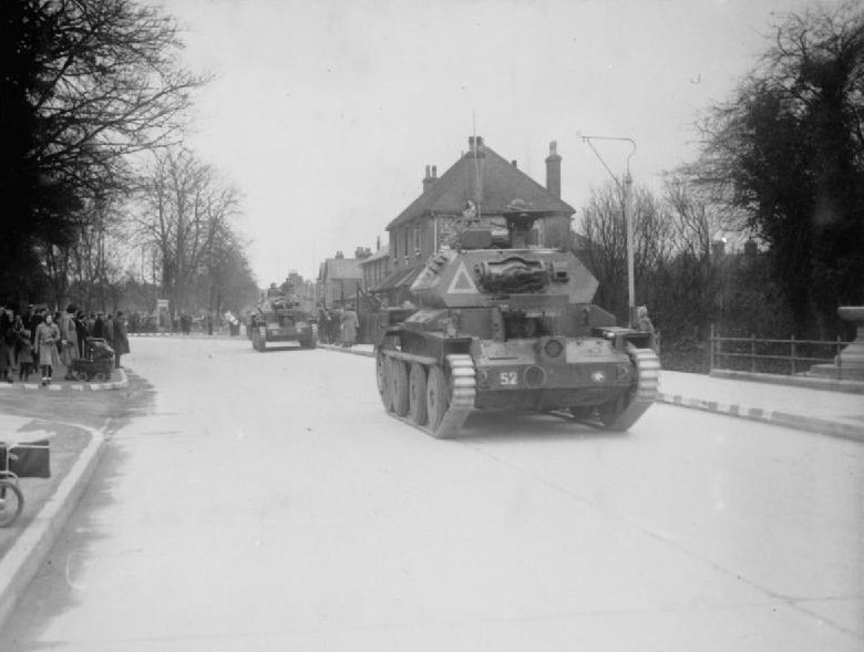 Cruiser Mk IV tanks parading through Alton, Hampshire county, England, United Kingdom, 10 Mar 1941