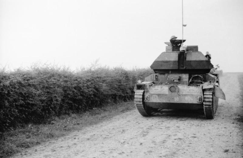 British Cruiser Mk IV tank with turret facing the rear, France, late May 1940