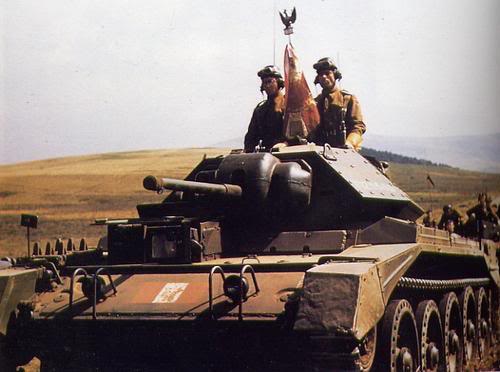 Polish 1st Armoured Division Mk VI Crusader tank in Haddington, Scotland, United Kingdom, 1943