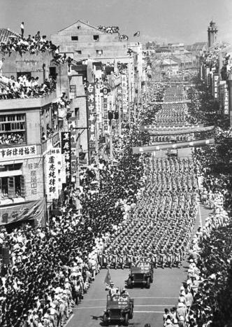Jeeps in the National Day parade, Taipei, Taiwan, Republic of China, 10 Oct 1961, photo 1 of 2