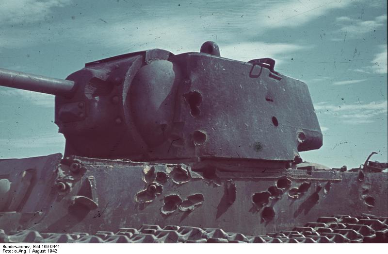 Wrecked KV-1 tank, Stalingrad, Russia, Aug 1942, photo 1 of 3