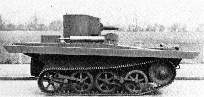 Side view of a Vickers-Carden-Loyd A4E12 Light Amphibious Tank, 1930s