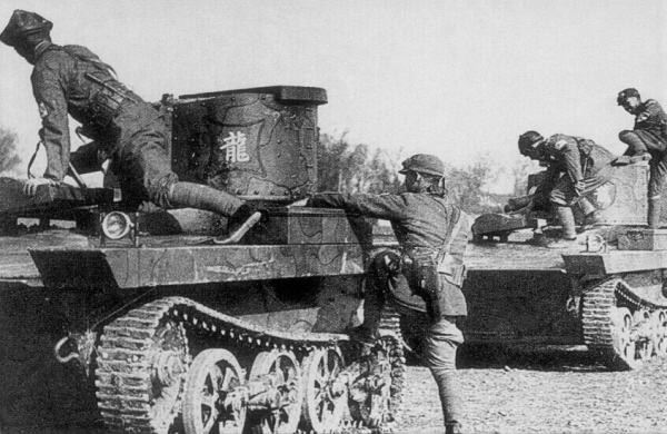 Chinese Army Light Amphibious Tanks with their crew, 1930s