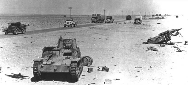 Italian M11/39 tank and other vehicles in North Africa, date unknown