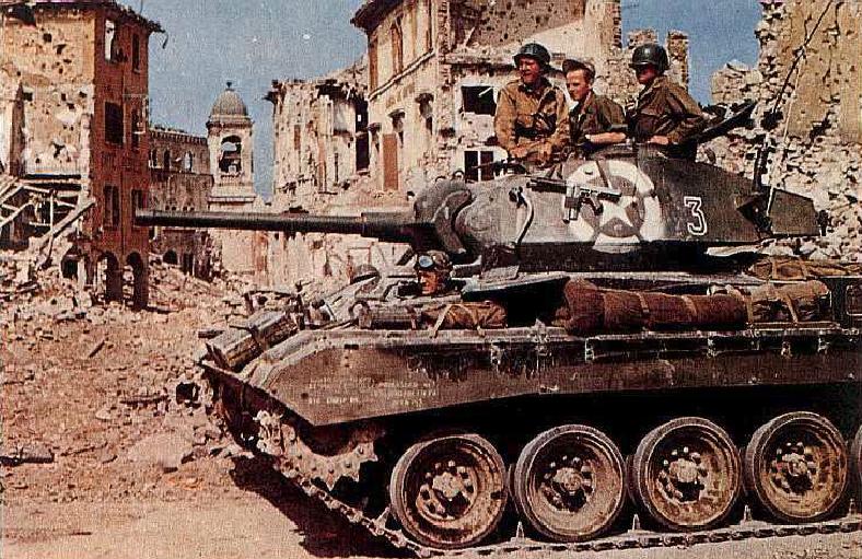 M24 Chaffee light tank of US Army 1st Armored Division in Bologna, Italy, late Apr 1945