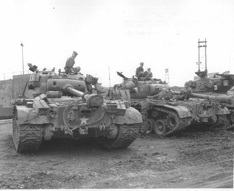 M26 Pershing tanks and crews of US 73rd Heavy Tank Battalion, Busan, Korea, circa mid- to late-1950
