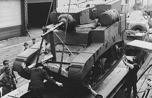 M3 light tank being unloaded in an Australian port, date unknown