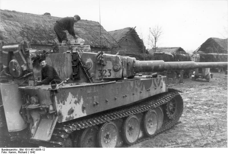 German Tiger I heavy tank in a Russian town, 1942