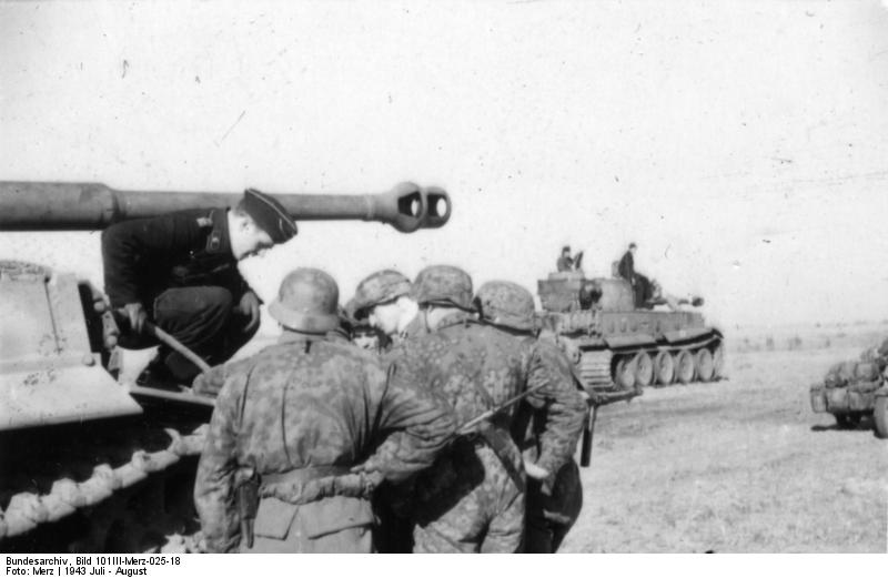 A German Tiger I crew in conference in the field, Russia, Jul-Aug 1943