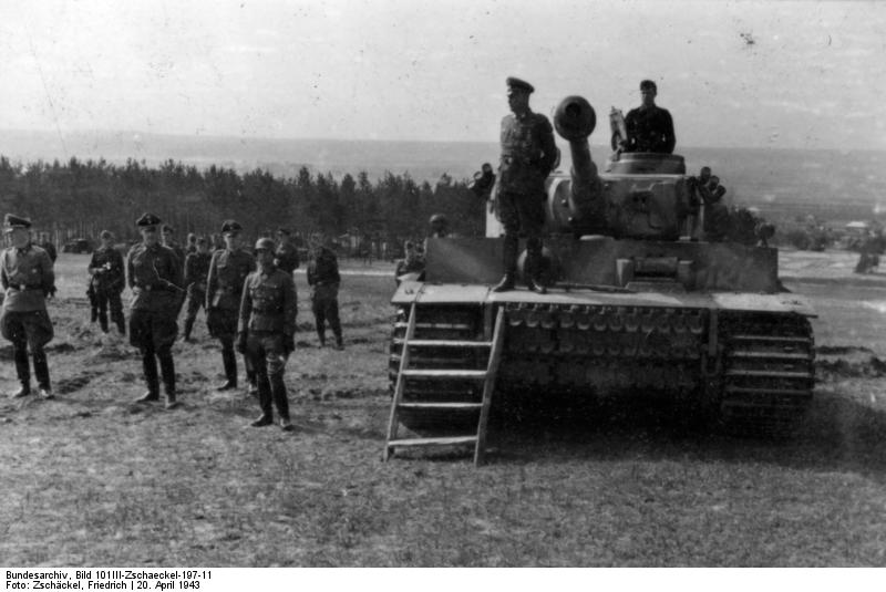 German Waffen-SS General Walter Krüger with a Tiger I heavy tank of his 2nd SS Panzer Division 'Das Reich', Kharkov, Ukraine, 20 Apr 1943