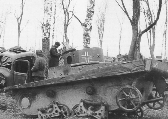 Wrecked T-37A amphibious tank with German marking, 1943
