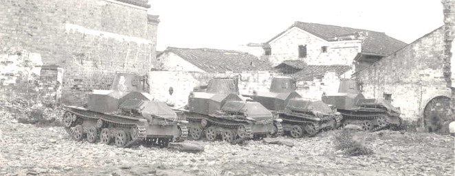 Type 92 Jyu-Sokosha tankettes of Japanese 15th Infantry Group Tankette Unit at Wanshi Chin, near Nanjing, China, 1941