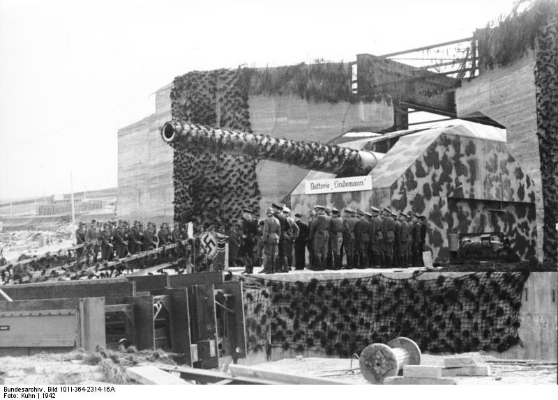 A 40.6 cm 'Adolf' coastal defense gun of the Battery Lindemann, France, 1942