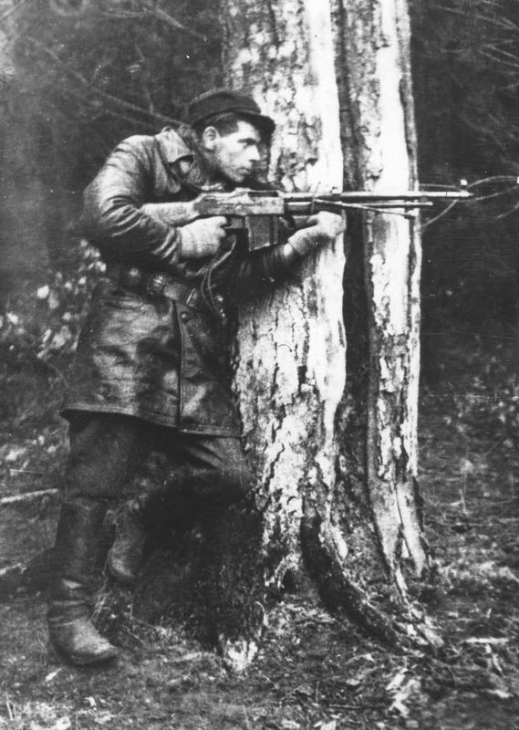 Polish Home Army fighter of the Jedrusie unit wielding a Browning wz. 1928 automatic rifle, 1940s