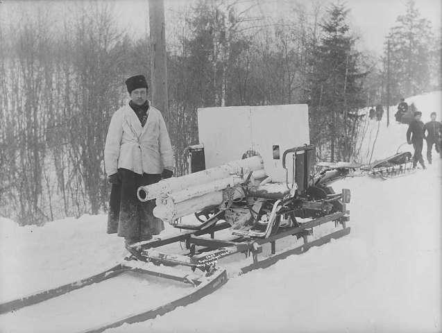 Ehrhardt 7.5 cm field gun on sled transport during exercises, Norway, 1904, photo 1 of 2