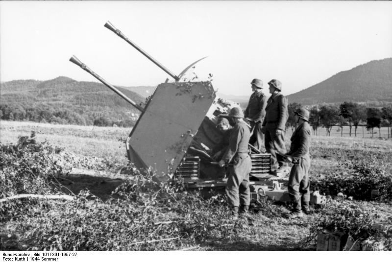 German 3.7 cm Flakzwilling 43 anti-aircraft gun in northern France, Jul-Sep 1943, photo 2 of 6