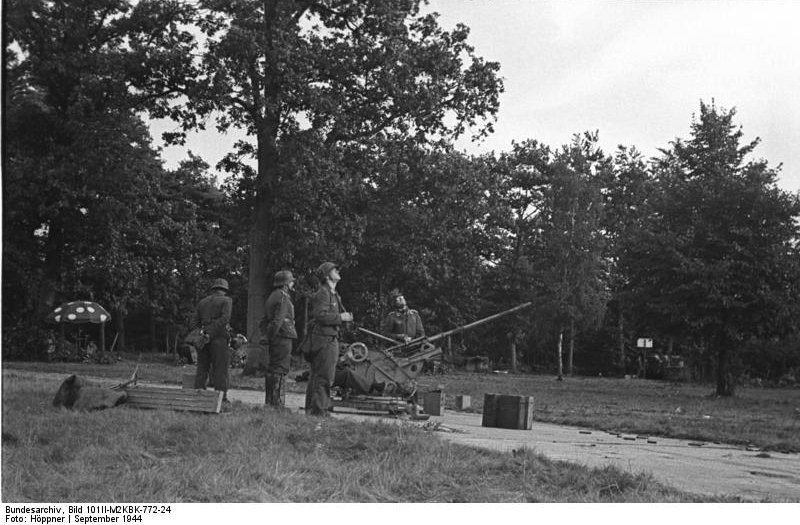 German 2 cm FlaK 30 anti-aircraft gun during the Allied Operation Market Garden attack, Arnhem, Netherlands, Sep 1944, photo 1 of 6