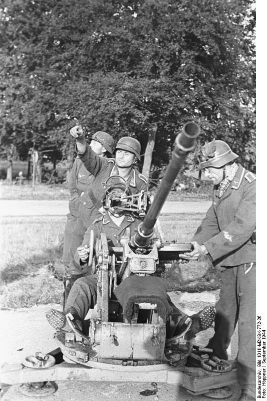 German 2 cm FlaK 30 anti-aircraft gun during the Allied Operation Market Garden attack, Arnhem, Netherlands, Sep 1944, photo 2 of 6