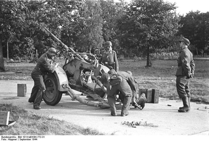 German 2 cm FlaK 30 anti-aircraft gun during the Allied Operation Market Garden attack, Arnhem, Netherlands, Sep 1944, photo 6 of 6
