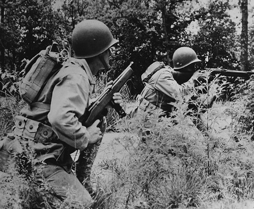 US Marines in training at Marine Corps Base Quantico, near Triangle, Virginia, United States with M55 Reising folding-stock (left) and M50 Reising (right) submachine guns, date unknown