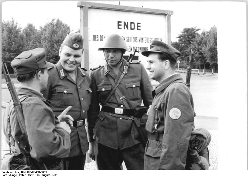 German paramilitary and border guard troops, Berlin, East Germany, 14 Aug 1961; note paramilitary personnel with Kar98k rifles