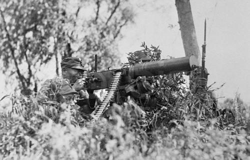 Partially camouflaged Chinese Type 24 machine gun position, China, circa 1940s, photo 2 of 2