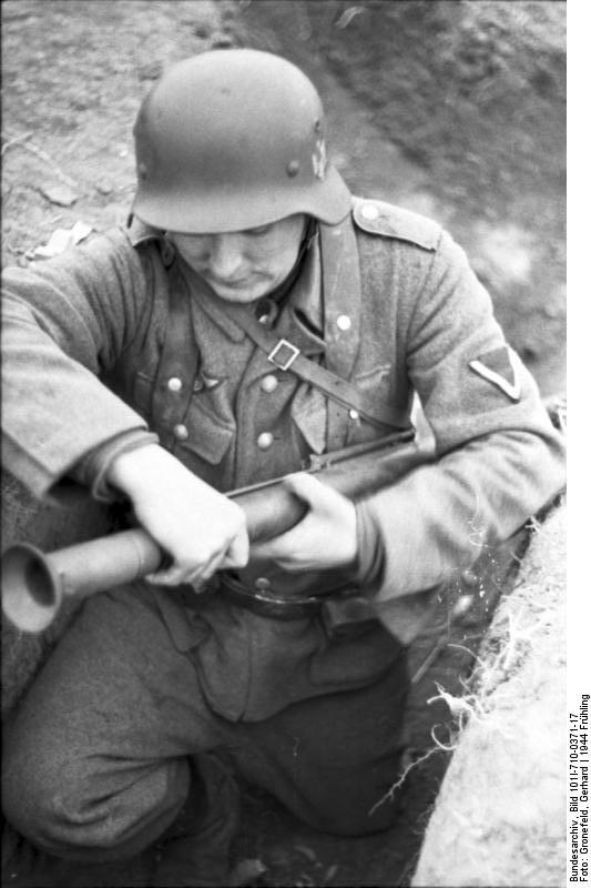 German soldier training with a Panzerfaust, southern Ukraine, spring 1944, photo 1 of 3