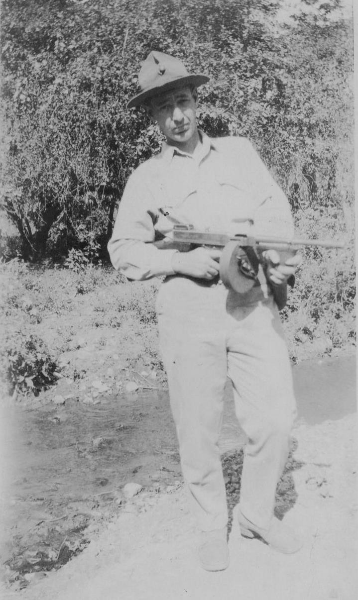 US Marine Joseph McCarty with a Thompson submachine gun, circa 1930